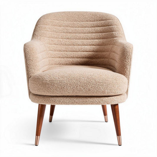 Poltrona in tessuto beige con gambe in legno altezza 90cm larghezza 80cm profondità 80cm