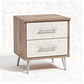 Mobiletto da notte in legno con due cassetti bianco e rovere 45 x 40 x 50cm
