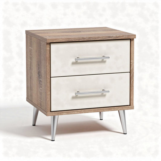 Mobiletto da notte in legno con due cassetti bianco e rovere 45 x 40 x 50cm