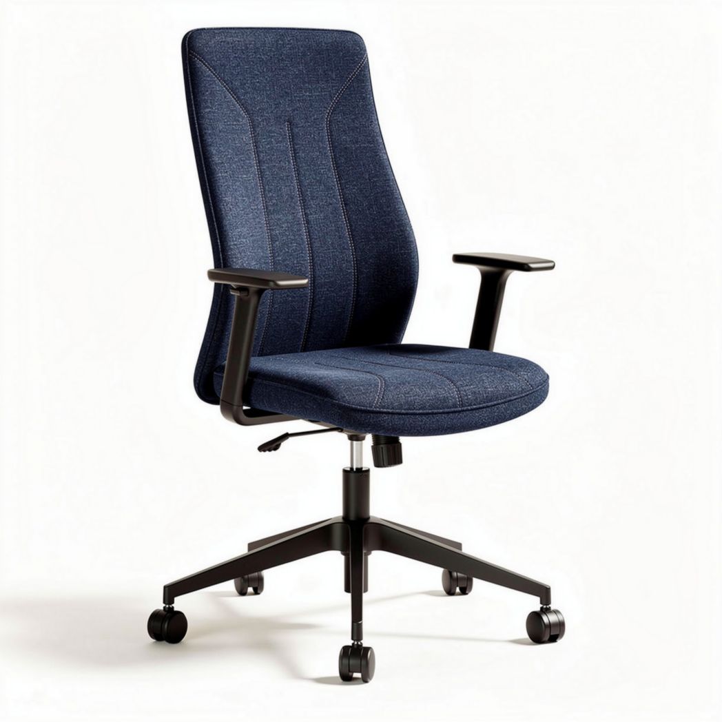 Sedia da ufficio girevole in tessuto blu con braccioli regolabili e altezza 45 x 60 x 90cm