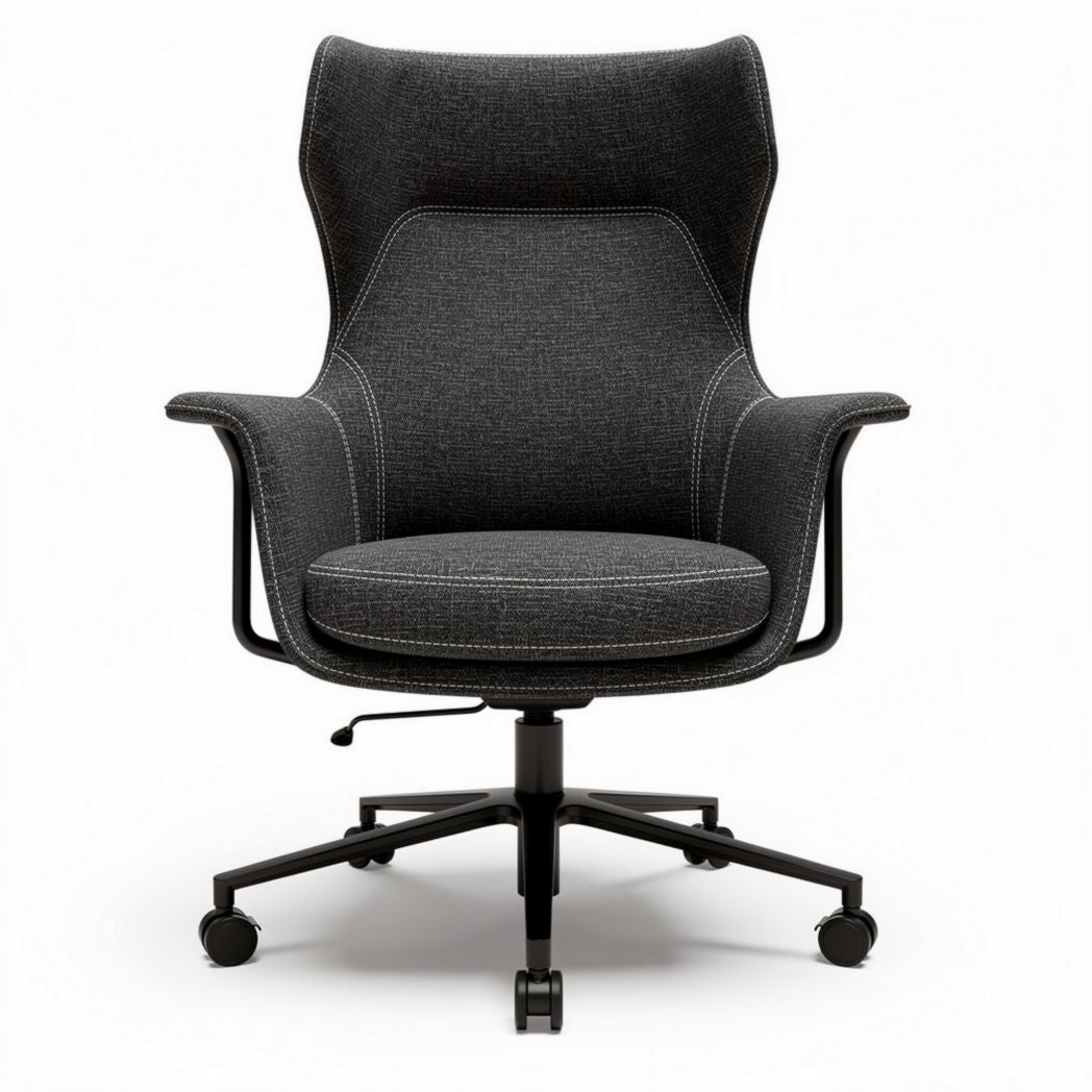 Sedia da ufficio nera in tessuto con braccioli regolabili e base girevole 90 x 70 x 110cm