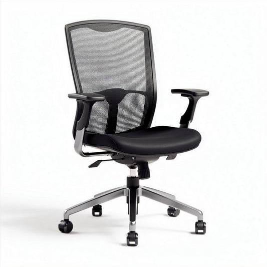 Sedia da ufficio ergonomica con rete nera e base cromata 45 x 60 x 100cm