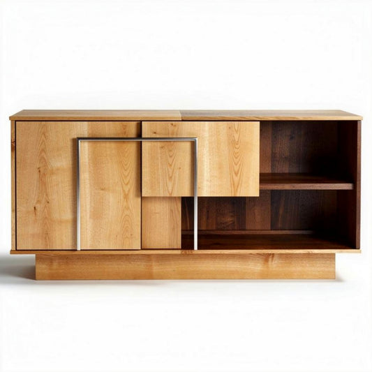 Mobiletto in legno di rovere con ante e ripiani di dimensioni 150 x 40 x 70cm