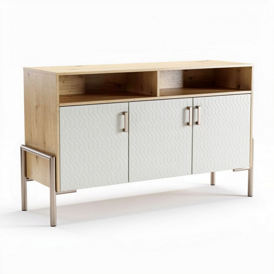 Mobiletto in legno e metallo con ante bianche e dimensioni 120 x 40 x 80cm