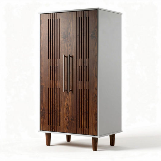 Armadio in legno scuro e bianco con porte a doghe dimensioni 80 x 45 x 120cm