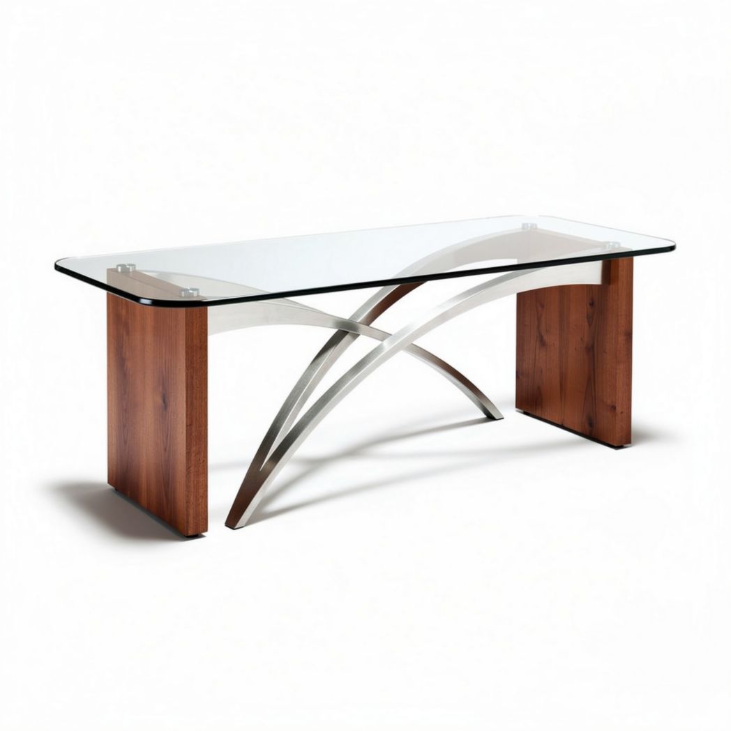 Tavolo da pranzo in vetro e legno 150 x 75 x 75cm design moderno