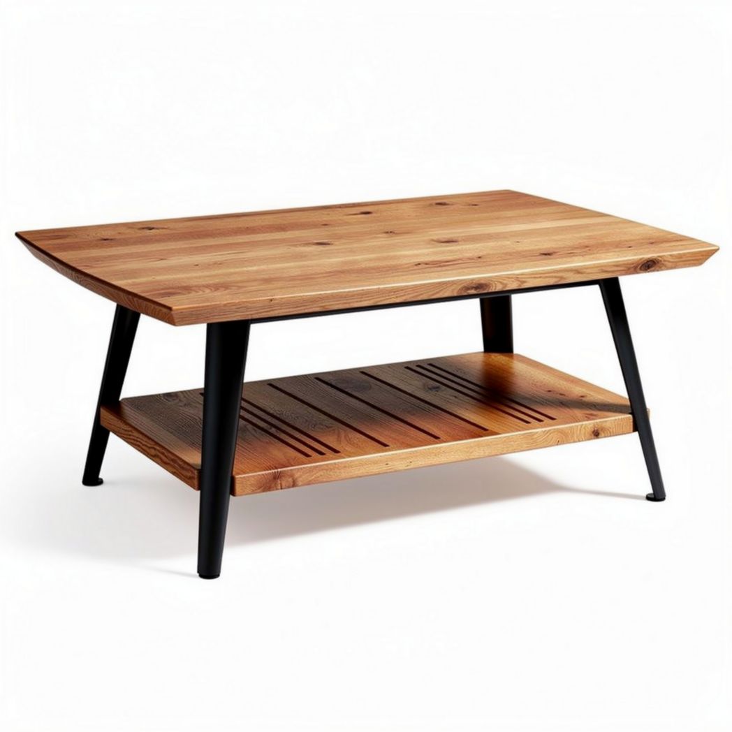 Tavolino da caffè in legno massello con ripiano sottostante 120 x 60 x 45cm