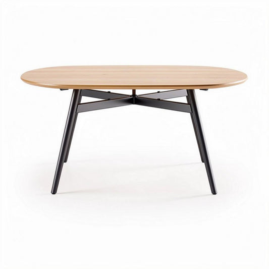 Tavolo ovale in legno naturale e metallo nero 120 x 80 x 75cm